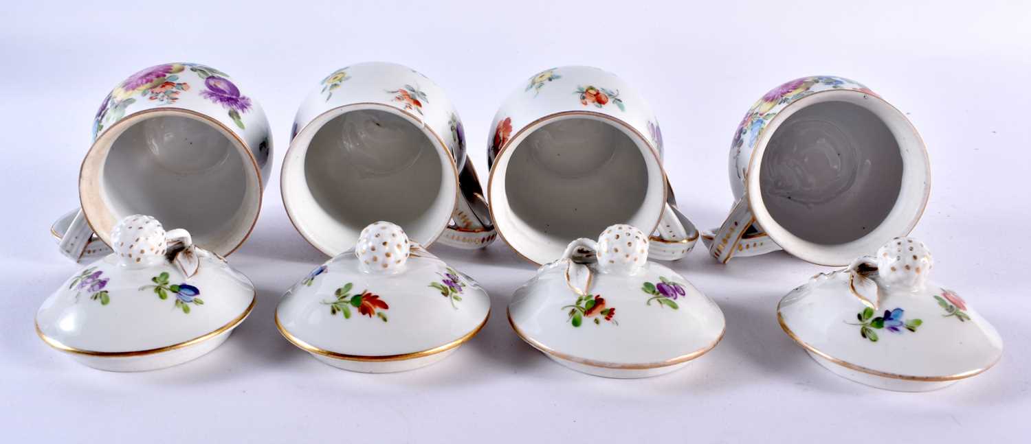 Pre-1891 Set of four French custard cups and covers with original tray painted with flowers, - Image 8 of 9