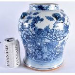 A 19TH Century CHINESE BLUE AND WHITE PORCELAIN JAR Qing, painted with ho ho birds in landscapes. 27