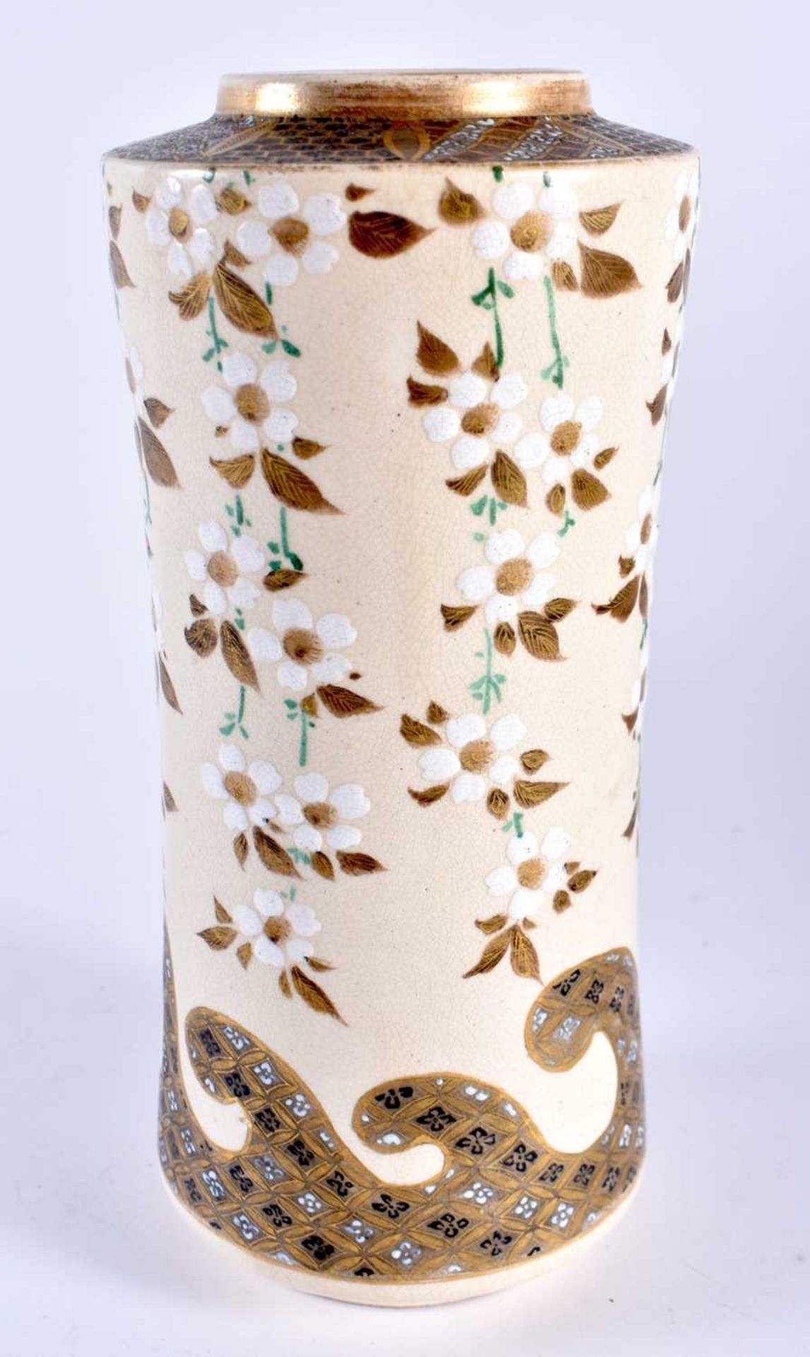 A 19TH CENTURY JAPANESE MEIJI PERIOD SATSUMA VASE enamelled with flowers. 19 cm high.