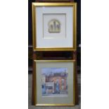 A framed print of the Natural History Museum signed Adras Kaldor together with a framed print of a