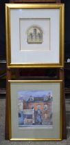 A framed print of the Natural History Museum signed Adras Kaldor together with a framed print of a