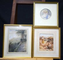 A framed watercolour of a waterside signed G Bradley dated 1911 together with two mother