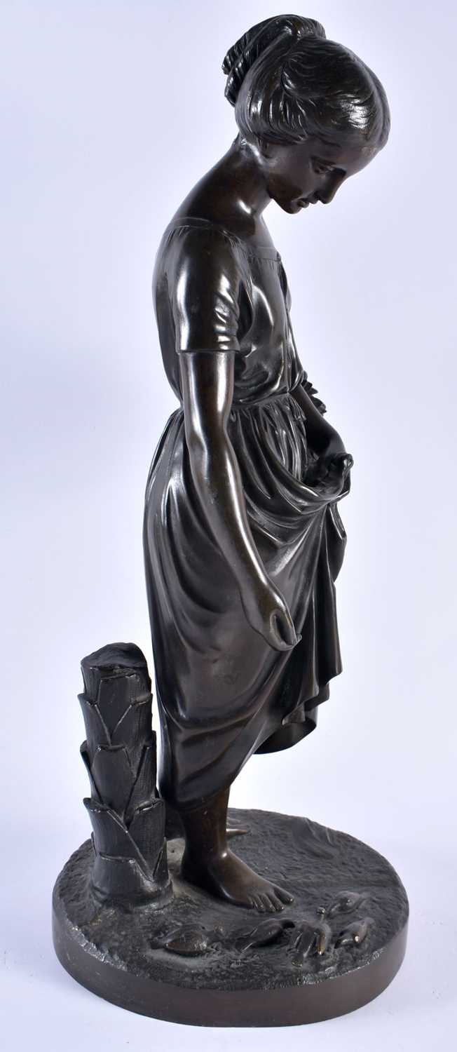 Guillaume Deniere (C1900) Bronze, Lady feeding chicks. 48 cm high. - Image 6 of 7