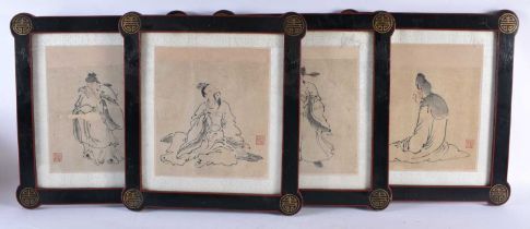 Chinese School (18th/19th Century) 4 x Watercolours, Scholars. 34 cm x 32 cm. (4)