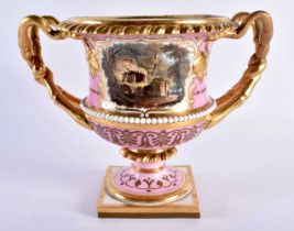 Early 19th century Flight Barr and Barr, Worcester twin handled vase painted with a view of