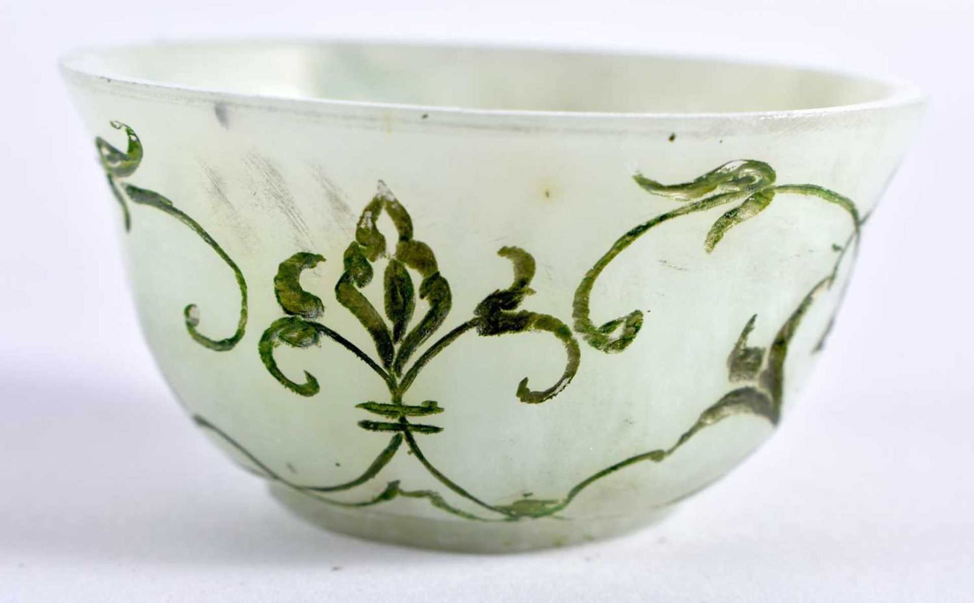 A MIDDLE EASTERN ISLAMIC JADE TEABOWL together with two other bowls. Largest 6 cm diameter. (3) - Image 4 of 6