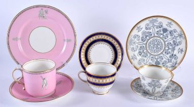 TWO 19TH CENTURY GRAINGERS WORCESTER PORCELAIN TRIOS and a cup & saucer, including an unusual pink