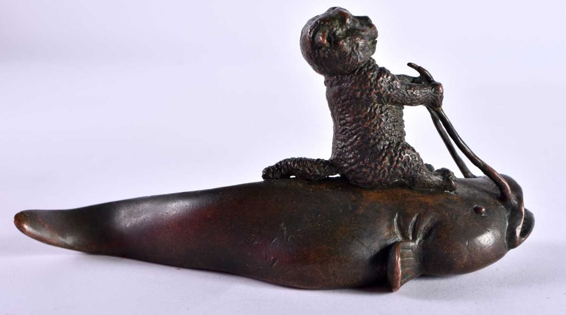 A JAPANESE BRONZE CATFISH OKIMONO. 317 grams. 12 cm x 6 cm. - Image 3 of 6