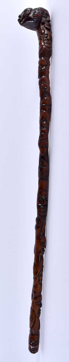 A VERY UNUSUAL 18TH/19TH CENTURY CARVED WOOD MINIATURE STAFF possibly tribal, decorated all over - Image 9 of 9