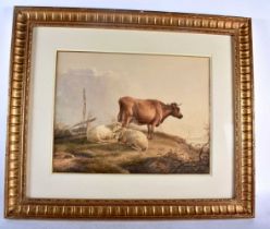 Thomas Sidney Cooper (1803-1902) Watercolour, Cow and sheep within a landscape. 67 cm x 58 cm.