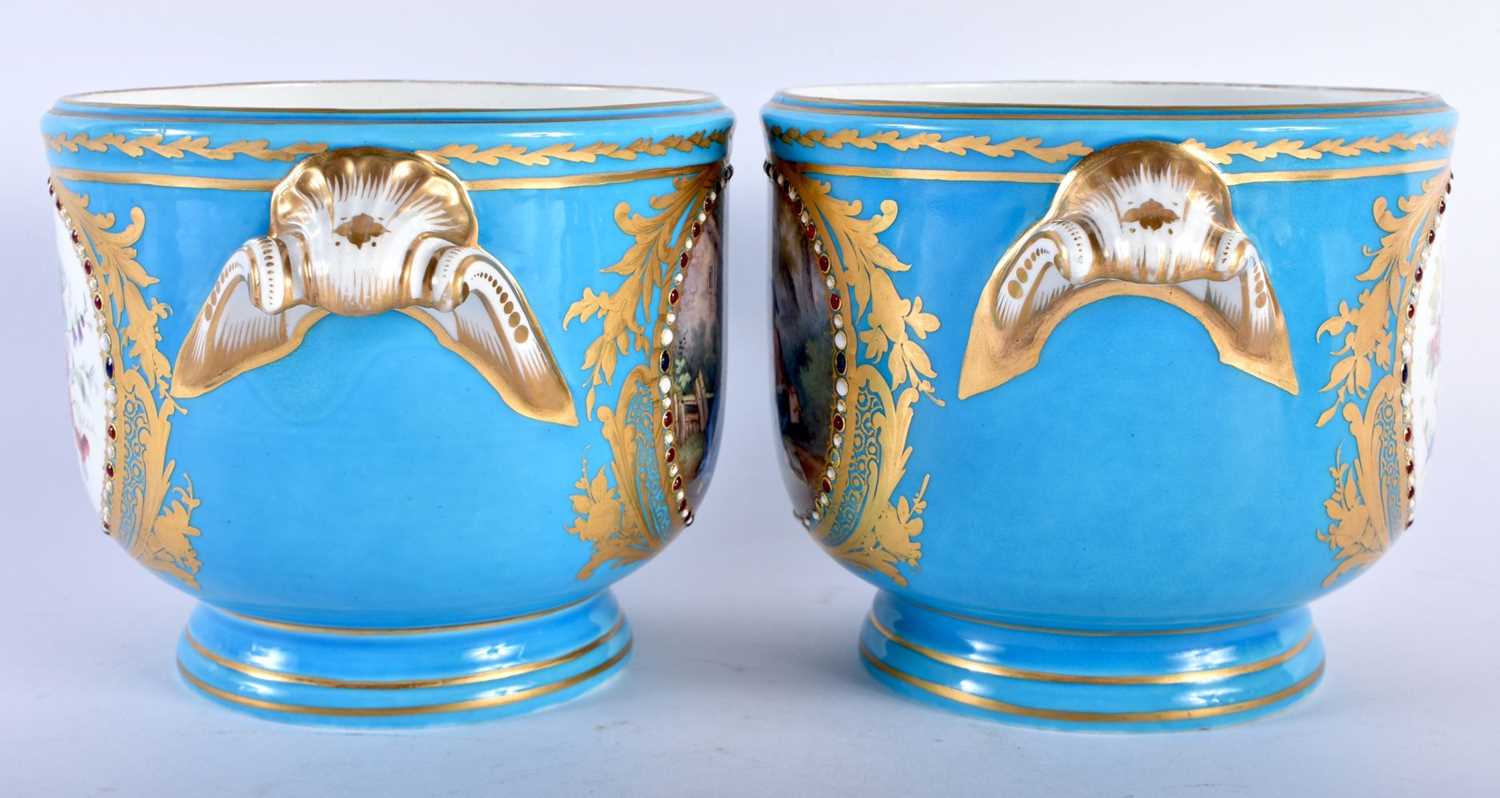 A PAIR OF 19TH CENTURY FRENCH SEVRES PORCELAIN CACHE POT painted with figures in landscapes, with - Image 4 of 8