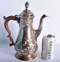 A GOOD GEORGE III SILVER CHOCOLATE POT by Fuller White, decorated in relief with repousse foliage,