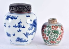 TWO CHINESE QING DYNASTY GINGER JARS. Largest 20 cm high. (2)