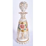 A 19TH CENTURY BOHEMIAN GLASS SCENT BOTTLE AND STOPPER overlaid with white enamel and gilt panels,