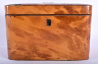 A REGENCY CARVED TORTOISESHELL TEA CADDY of plain rectangular form, with engraved cartouche & twin