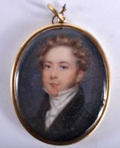 Manner of John Smart (1741-1811) Portrait Miniature, Handsome male wearing a dark brown coat, gilt