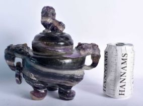 A LARGE 19TH CENTURY CHINESE CARVED FLUORITE CENSER AND COVER Qing. 21 cm x 15cm.