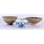 THREE EARLY CHINESE BOWLS probably song to yuan. Largest 7 cm x 14.5 cm. (3)