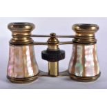 A PAIR OF MOTHER OF PEARL INLAID OPERA GLASSES. 9.5cm x 5.6cm extended.