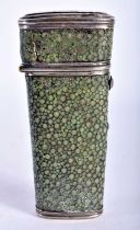 A LOVELY GEORGE III SILVER AND SHAGREEN ETUI the lid rising to reveal a fitted interior, including