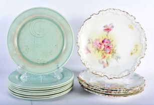 FIVE ANTIQUE DOULTON BURSLEM PLATES together with a set of eight French Choisy Le Roy Celadon