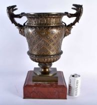 A VERY LARGE RARE 19TH CENTURY ITALIAN TWIN HANDLED GRAND TOUR COUNTRY HOUSE BRONZE URN formed