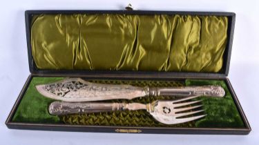 A Victorian Silver Set of Fish Servers in an original fitter case by E L Thompson & Co. Hallmarked