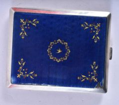 A Continental Silver and Blue Enamel Cigarette Case. Foreign Marks. 10cm x 8 cm x 1.4cm, weight
