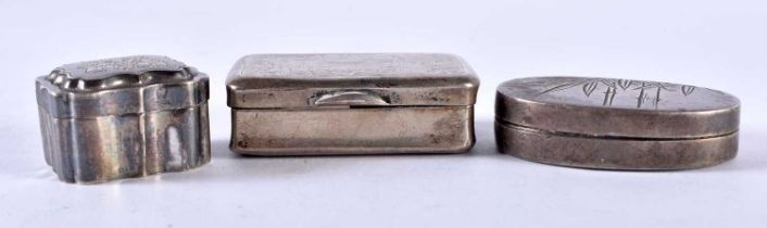 Three Silver Pill Boxes. Various Stamps. XRF Tested for purity. Largest 4.3cm x 2.7cm x 1.3cm, total