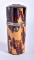 A RARE REGENCY CARVED TORTOISESHELL CASED GLASS SCENT BOTTLE with engraved silver mounts. 6.5 cm x 3