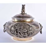 A RARE 18TH/19TH CENTURY DUTCH CHINESE EXPORT SILVER CENSER AND COVER Qing, decorated in relief with