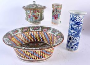 ASSORTED 19TH CENTURY CHINESE CANTON FAMILLE ROSE WARES etc. Largest 11 cm x 28cm. (4)