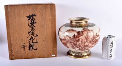 A FINE 19TH CENTURY JAPANESE MEIJI PERIOD BULBOUS SATSUMA VASE within original box, painted with