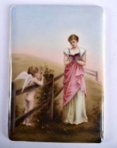 A 19TH CENTURY EUROPEAN PAINTED PORCELAIN PLAQUE depicting a sureen female reading within a