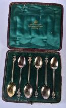 A Set of Six Victorian Silver Spoons with Lincoln Imp Finials in a fitted case. Retailed by James