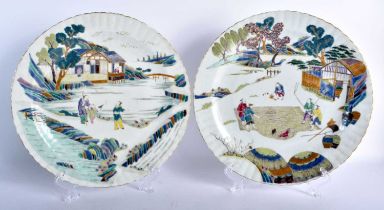 A PAIR OF LATE 19TH CENTURY CHINESE FAMILLE ROSE PORCELAIN RIBBED PLATES Guangxu, bearing Kangxi