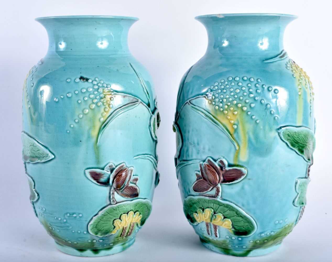 A PAIR OF 19TH CENTURY CHINESE BLUE GLAZED PORCELAIN VASES in the manner of Wang Bing Rong. 19 cm - Image 3 of 17