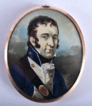 Manner of Carl Christian Fiedler (1789-1851) Portrait Miniature, Male wearing a blue military
