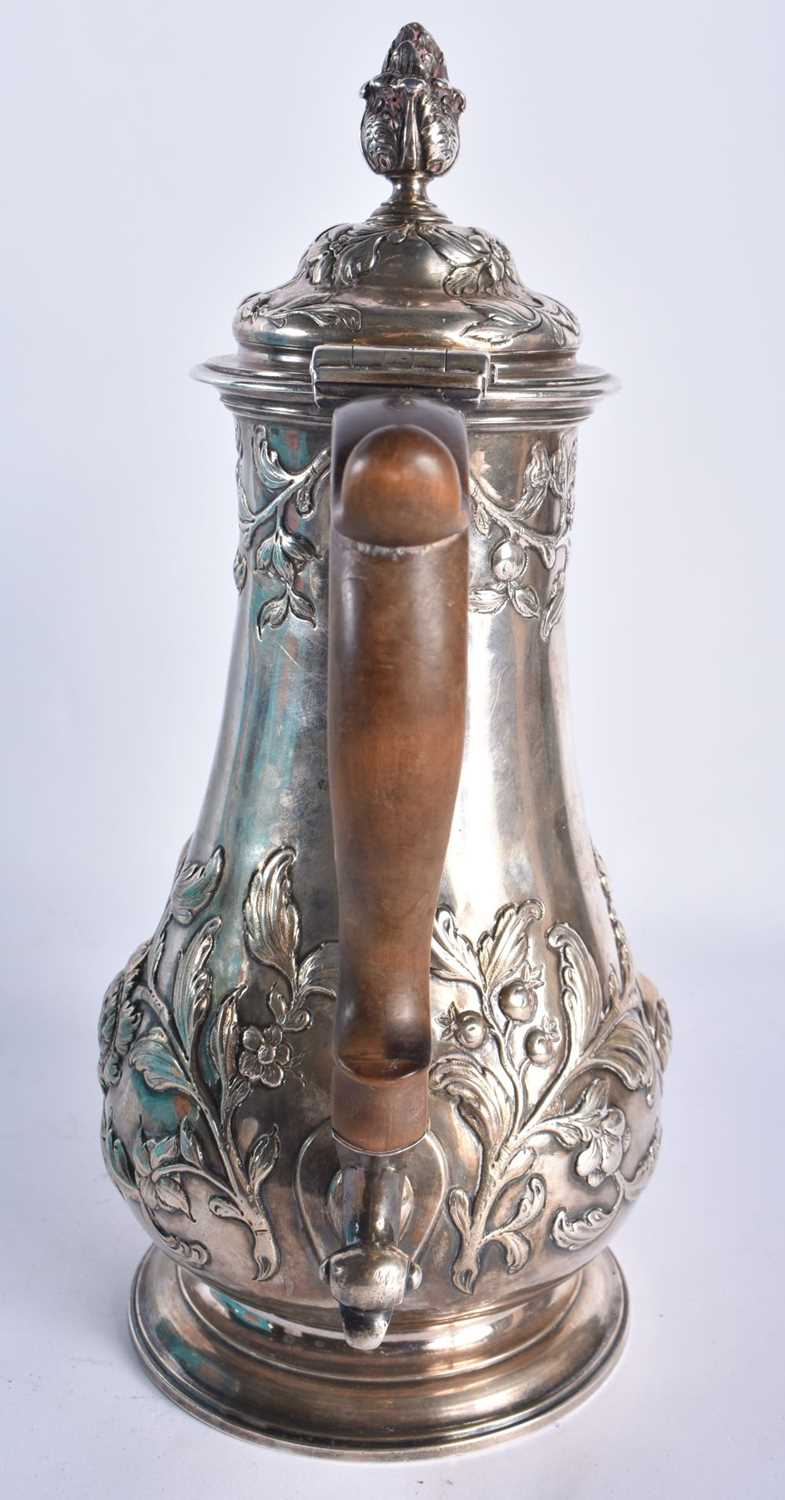 A GOOD GEORGE III SILVER CHOCOLATE POT by Fuller White, decorated in relief with repousse foliage, - Image 5 of 10