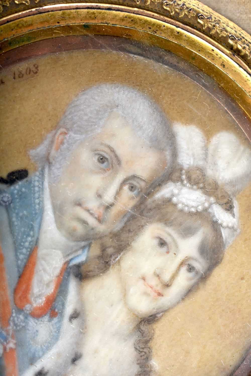 Romelo Pinton (18th/19th Century) Portrait Miniature, Male and female, within a gilt metal floral - Image 3 of 5