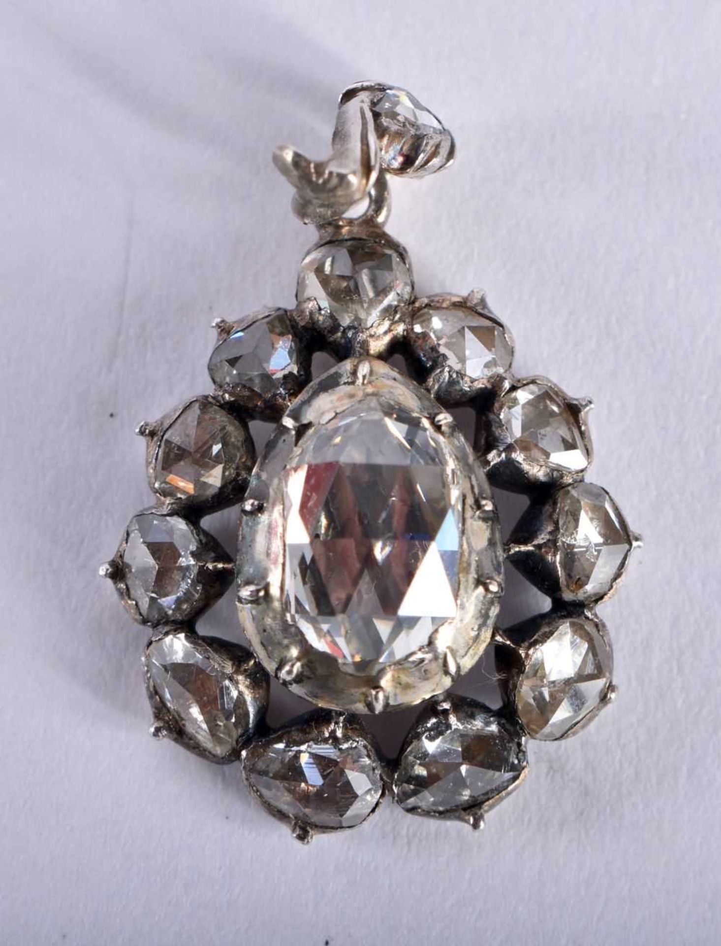 A GEORGE III SILVER MOUNTED HIGH DOME ROSE CUT DIAMOND PENDANT of approx 3.5 to 4 cts. 4 grams. 3.25 - Image 2 of 3