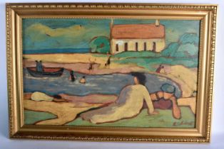 Attributed to Louis Valtat (1869-1952) Oil on canvas, Figures within a provincial coastal landscape.