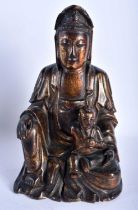 AN 18TH/19TH CENTURY CHINESE LACQUERED WOOD FIGURE OF A SEATED IMMORTAL Qianlong/Jiaqing, modelled