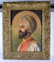 A Highly  Impressive Painting of a  man dressed in white/ red and gold robe with a Sikh turban.