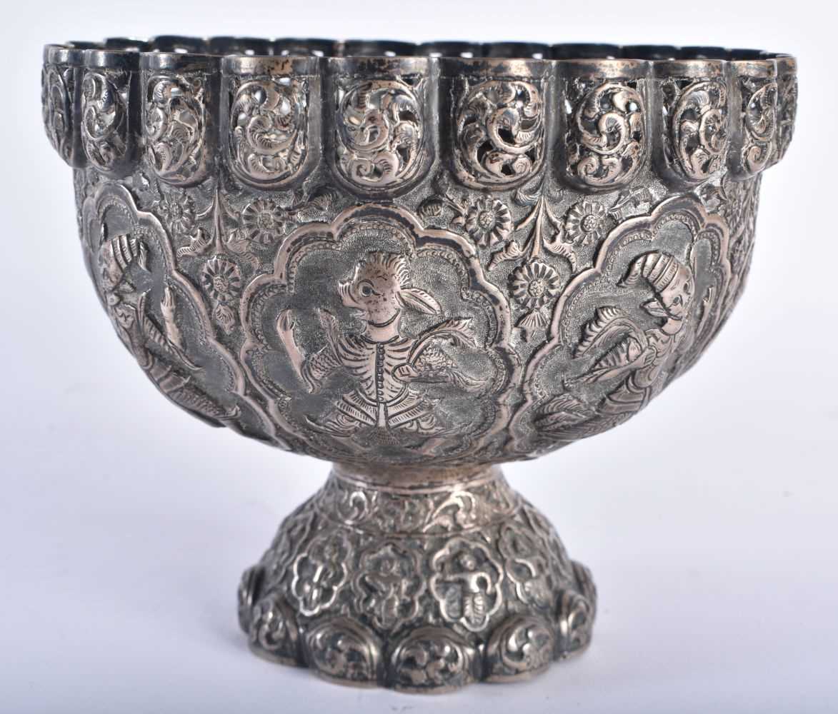 AN ANTIQUE MIDDLE EASTERN ASIAN SILVER REPOUSSE BOWL. 355 grams. 16 cm x 13.5 cm. - Image 2 of 5