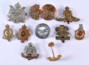 Ten Military Cap Badges incl Canadian Scottish, Lancastrian, RASC, Welsh Guards, RWAFF, ATC, RA,