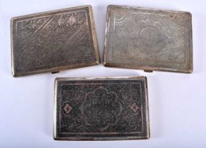 THREE 19TH CENTURY MIDDLE EASTERN SILVER CASES. 532 grams. 12 cm x 9 cm. (3)