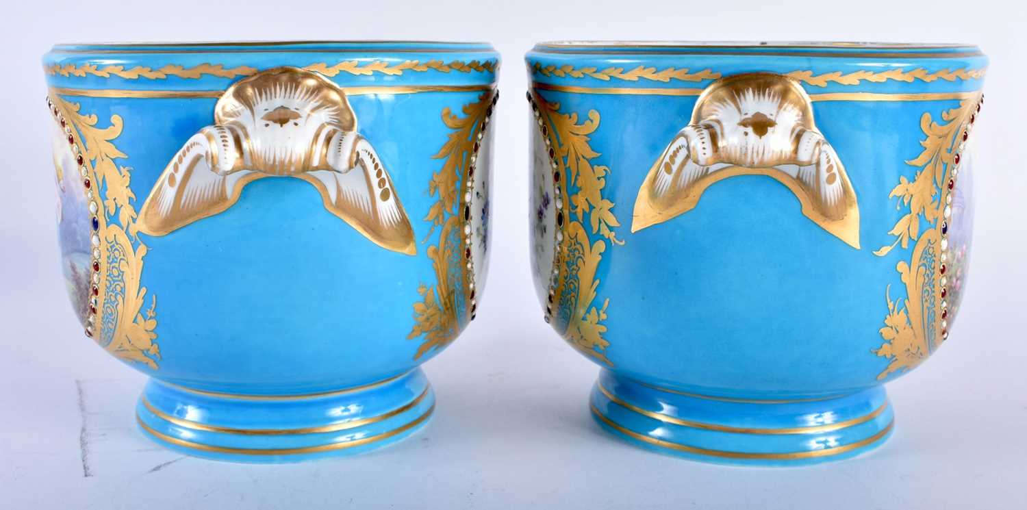 A PAIR OF 19TH CENTURY FRENCH SEVRES PORCELAIN CACHE POT painted with figures in landscapes, with - Image 6 of 8