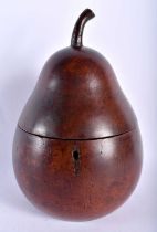 AN UNUSUAL PEAR FORM FRUIT WOOD TEA CADDY possibly George III, of naturalistic form, with vacant