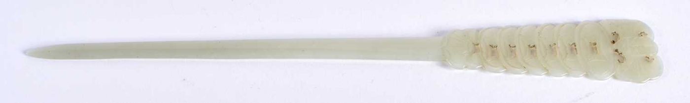 A RARE CHINESE CARVED HAIR PIN possibly Qing. 18 cm long.